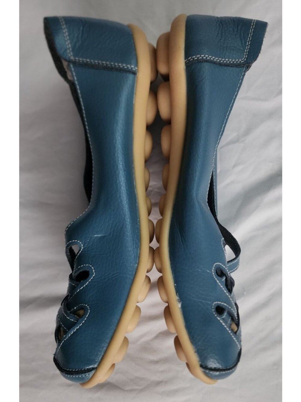 Women's Leather Ballerina Flat Casual Closed Toe Shoes Light Blue Size 43/ US-10 - Picture 7 of 11